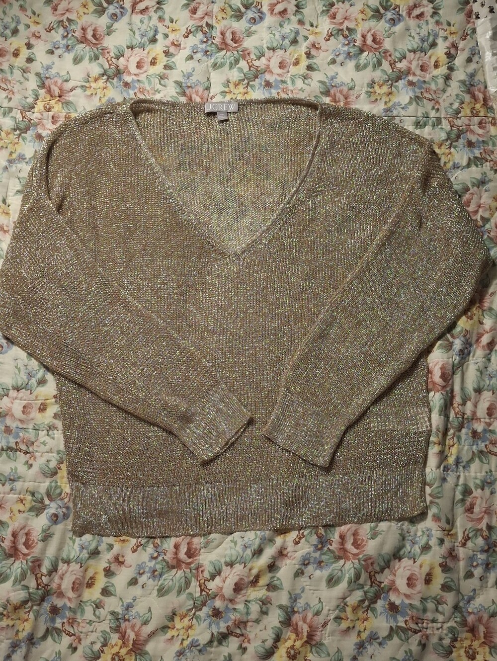 J. Crew Shimmery Gold V-Neck Sweater
